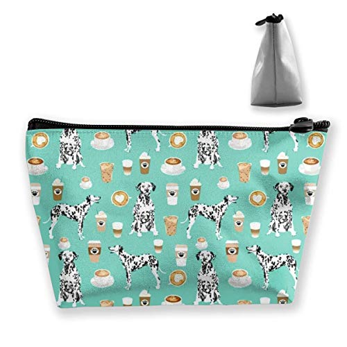 Bolso cosmético de viaje multifuncional - Café de menta dálmatas El mejor organizador de maquillaje de trapecio de perro dálmata Toiletry Wristlet Purse