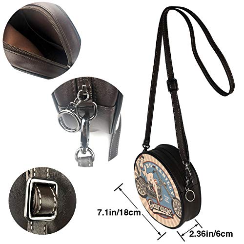 Bolsos de hombro Bolsos redondos para mujer Pin Up Girl On Motorcycle Crossbody Leather Circle Bag