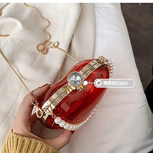 Bolsos Mujer Bolso De Mano De Fiesta para Mujer con Asa De Perla En Forma De Corazón Transparente, Monederos Y Bolsos De Mano, Bandolera con Cadena, Bolso De Hombro Rojo