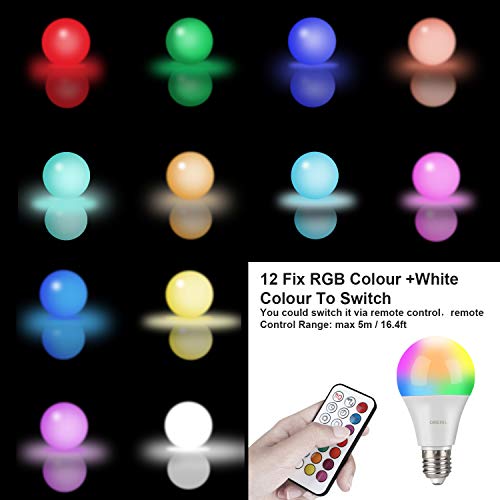 Bombilla LED Colores (2 Pack), OMERIL RGBW Bombilla LED E27 10W con Control Remoto, Función de Temporización y Memoria, 12 RGB Colores, Luz Ambiente Regulable para Hogar, Decoración, Bar, Fiesta, KTV