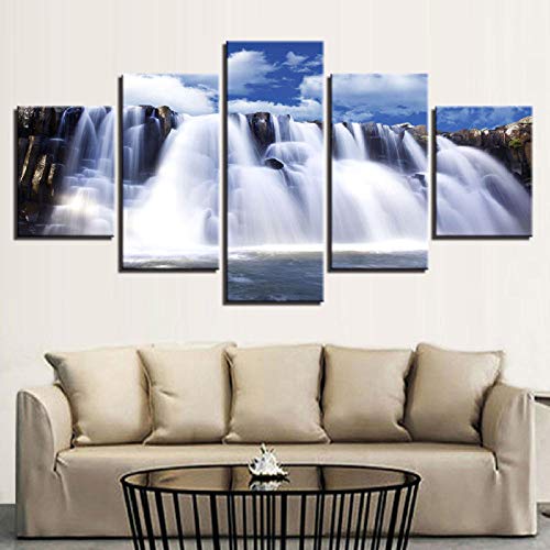 BOMDOW Pinturas En Lienzo HD Wall Art Framework 5 Piezas Waterfall River Posters Modular Home Decor-30X40Cmx2/30X60Cmx2/30X80Cmx1