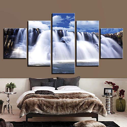 BOMDOW Pinturas En Lienzo HD Wall Art Framework 5 Piezas Waterfall River Posters Modular Home Decor-30X40Cmx2/30X60Cmx2/30X80Cmx1