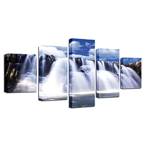 BOMDOW Pinturas En Lienzo HD Wall Art Framework 5 Piezas Waterfall River Posters Modular Home Decor-30X40Cmx2/30X60Cmx2/30X80Cmx1