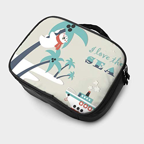 Bonito oso polar trepado una palmera para viaje, maquillaje, cosméticos, bolsa de almacenamiento portátil para cosméticos, brochas de maquillaje, joyas, accesorios digitales