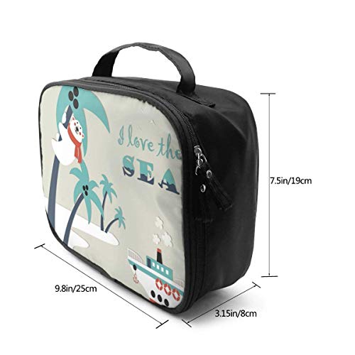 Bonito oso polar trepado una palmera para viaje, maquillaje, cosméticos, bolsa de almacenamiento portátil para cosméticos, brochas de maquillaje, joyas, accesorios digitales