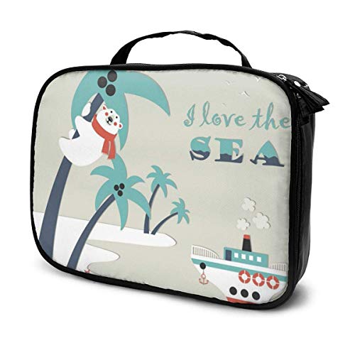 Bonito oso polar trepado una palmera para viaje, maquillaje, cosméticos, bolsa de almacenamiento portátil para cosméticos, brochas de maquillaje, joyas, accesorios digitales