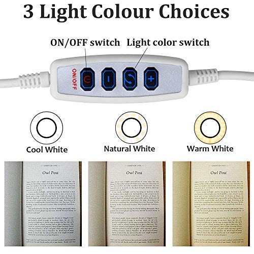 Bonlux 5W USB Portátil Lámpara LED con pinza, Clip LED Luz Lampara de Mesa Lectura Escritorio, Protección para Ojos, 10 Nivel de Brillo Ajustable, 3 Colores de Iluminación, Flexible Regulable (Blanco)