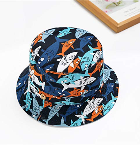 Boomly Bebé Niño Sombrero para el Sol Protector Solar Protección UV Tapa de la Cuenca Sombrero de Pescador Tiburón Impresión Verano Secado rápido Gorra de Visera (Azul, 1.5-3 años)