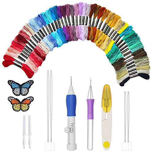 Bordado Starter Kit, Kit de Inicio de Bordado, Kit de Herramienta de Punto Cruz, 50 Filos de Colores para de Costura Costura DIY, Juego de Bordado Set Adecuado para Adultos y Niños