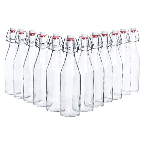 Bormioli Botellas de vidrio con 'Giara' 12 piezas Capacidad de llenado 500 ml Altura total 26,5 cm | Perfecto para añadir aceites, refinar o servir agua, jugos y vinos