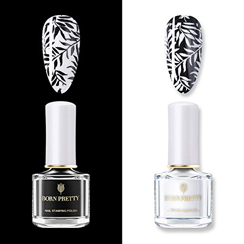 BORN PRETTY Nail Stamping Kit 2 Bottles Stamping Nail Polish Stamping Plates Nail Stamper Scraper-Set 1