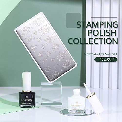 BORN PRETTY Nail Stamping Kit 2 Bottles Stamping Nail Polish Stamping Plates Nail Stamper Scraper-Set 1