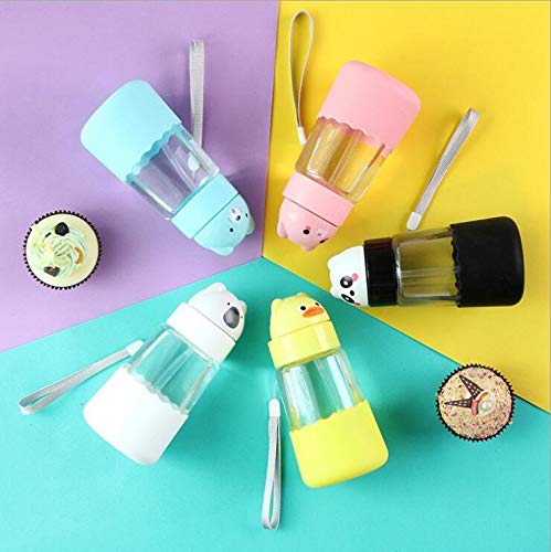Botella De Agua De Cristal Diseño De Animales Taza De Agua Con Pajita Para Niños Diseño Simple 100% Libre De BPA No TÓXica Para Agua FrÍA Y Caliente EcolÓGica Reutilizable Botella Pequeña 350 Ml