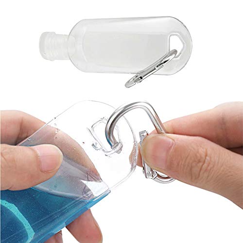 Botellas de plástico vacías de 50 ml, Contenedor de Viaje pequeño y Transparente Llavero Mosquetón Contenedores vacíos para Gel de baño Aceite de baño Champú Esencia de Aroma Laca para el Cabello