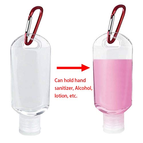 Botellas de plástico vacías de 50 ml, Contenedor de Viaje pequeño y Transparente Llavero Mosquetón Contenedores vacíos para Gel de baño Aceite de baño Champú Esencia de Aroma Laca para el Cabello