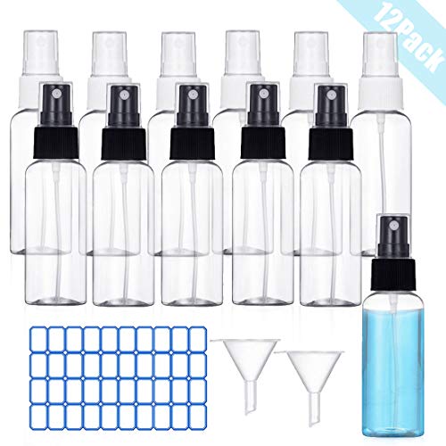 Botellas de Spray,12pcs Transparente Botella de Spray,Botella de Aerosol Vacío Plástico Atomizador de Viaje Conjunto de Botellas para Artículos de Aseo Líquidos, Maquillaje Cosmético (12 * 30ml)