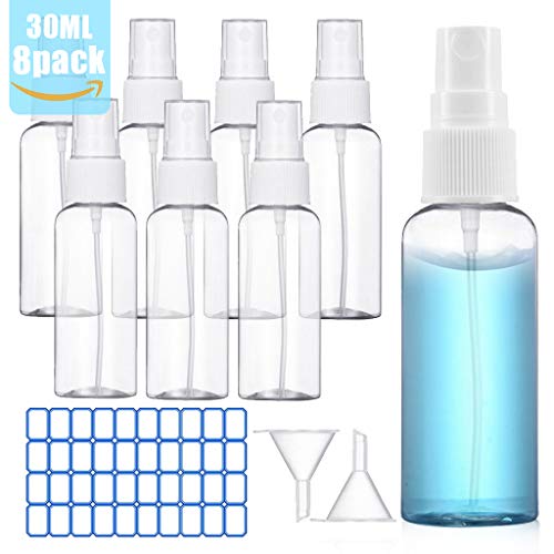 Botellas de Spray,Transparente Botella de Spray,Botella de Aerosol Vacío,Plástico Botellas Viaje Conjunto de Botellas para Artículos de Aseo Líquidos, Maquillaje Cosmético (8 * 30ml)