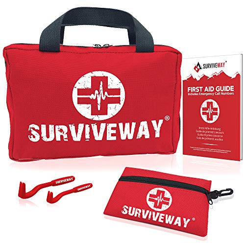 Botiquín de Primeros Auxilios -4en1- Kit para el Hogar, Coche, Viaje, Oficina, Deportes, Acampar, Empresas - Bono {Kit de 30 Piezas + Guía + Pinzas para Garrapatas} Surviveway®