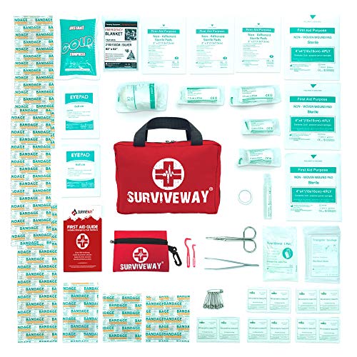 Botiquín de Primeros Auxilios -4en1- Kit para el Hogar, Coche, Viaje, Oficina, Deportes, Acampar, Empresas - Bono {Kit de 30 Piezas + Guía + Pinzas para Garrapatas} Surviveway®