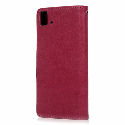 bq Aquaris E5s,bq Aquaris E5 4G LTE Funda Libro de Suave PU Leather Cuero Impresión,Cordel de mano- Mavis's Diary Carcasa Con Flip case cover,Cierre Magnético,Función de Soporte,Billetera con Tapa para Tarjetas-Diseño de Mariposa y flores,rose red