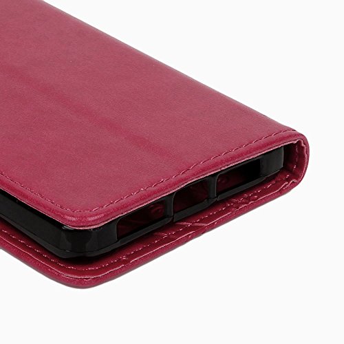 bq Aquaris E5s,bq Aquaris E5 4G LTE Funda Libro de Suave PU Leather Cuero Impresión,Cordel de mano- Mavis's Diary Carcasa Con Flip case cover,Cierre Magnético,Función de Soporte,Billetera con Tapa para Tarjetas-Diseño de Mariposa y flores,rose red