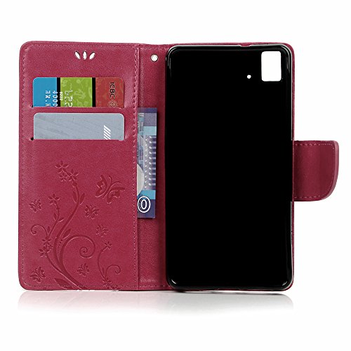 bq Aquaris E5s,bq Aquaris E5 4G LTE Funda Libro de Suave PU Leather Cuero Impresión,Cordel de mano- Mavis's Diary Carcasa Con Flip case cover,Cierre Magnético,Función de Soporte,Billetera con Tapa para Tarjetas-Diseño de Mariposa y flores,rose red