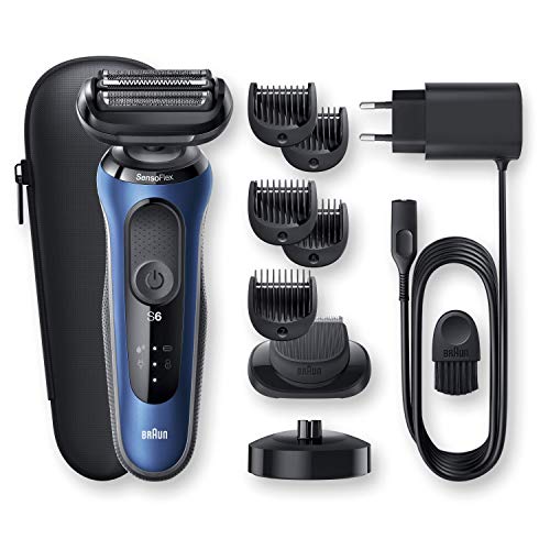 Braun Series 6 60-B4500cs Afeitadora Eléctrica, máquina de afeitar barba hombre de Lámina con Base de Carga, Recortadora de Barba, Uso en Seco y Mojado, Recargable, Inalámbrica, Azul