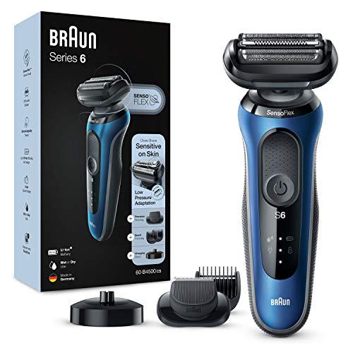 Braun Series 6 60-B4500cs Afeitadora Eléctrica, máquina de afeitar barba hombre de Lámina con Base de Carga, Recortadora de Barba, Uso en Seco y Mojado, Recargable, Inalámbrica, Azul