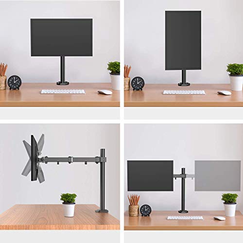 Brazo de Monitor Individual HUANUO, Base de Monitor de Altura Ajustable para Pantallas LCD LED de 13"- 32", 2 Opciones de Montaje, Dimensiones VESA 75/100, Capacidad de Peso de hasta 10 kg