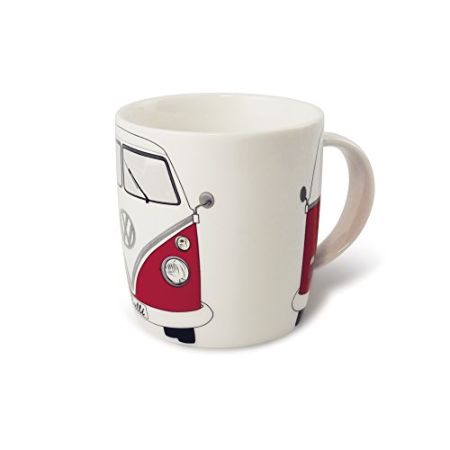 BRISA VW Collection - Volkswagen Furgoneta Hippie Bus T1 Van Taza grande de Café de Porcelana (New Bone China) en Caja de regalo, Copa de Té, Decoración de la Mesa/Camping/Souvenir (Frente/Rojo)