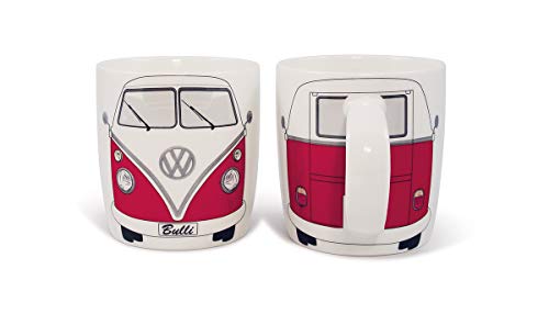 BRISA VW Collection - Volkswagen Furgoneta Hippie Bus T1 Van Taza grande de Café de Porcelana (New Bone China) en Caja de regalo, Copa de Té, Decoración de la Mesa/Camping/Souvenir (Frente/Rojo)