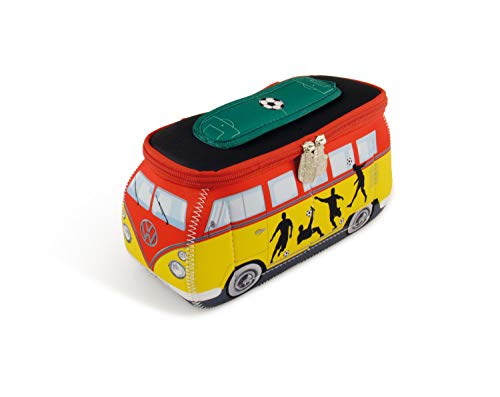 BRISA VW Collection Volkswagen VW T1 Bus Bolsa Universal de Neopreno, Estuche para lápices, Caja de papelería, Neceser, Bolso de Maquillaje-Cosméticos-Aseo para Escuela/Oficina (Fútbol/Multicolor)