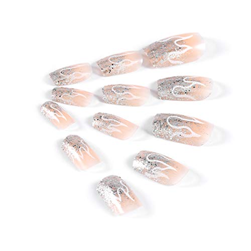 Brishow - Uñas falsas para ataúd, con purpurina corta, acrílica, para uñas de estilo bailarina