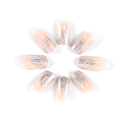 Brishow - Uñas falsas para ataúd, con purpurina corta, acrílica, para uñas de estilo bailarina