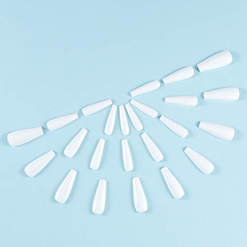 Brishow Uñas postizas largas blanco Stick on Nails Bailarina Cubierta completa Acrílico Uñas postizas falsas para mujeres y niñas