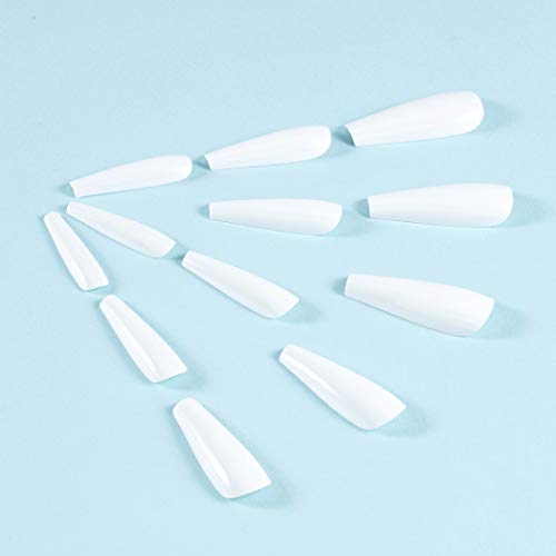 Brishow Uñas postizas largas blanco Stick on Nails Bailarina Cubierta completa Acrílico Uñas postizas falsas para mujeres y niñas