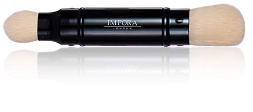 Brocha de maquillaje Kabuki - Brocha doble - Aplica polvos, rubor, maquillaje mineral, base. Estuche de metal con cierre - Perfecto para viajar