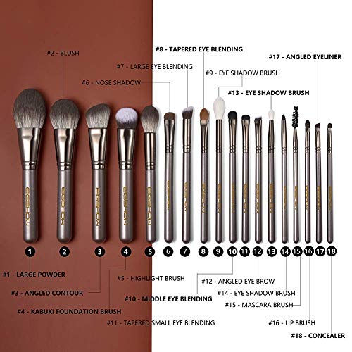 Brocha Maquillaje, EIGSHOW 18 pcs profesional brocha cosméticos sintéticos correctores en polvo mezcla de sombras de ojos rostros kabuki brocha de maquillaje