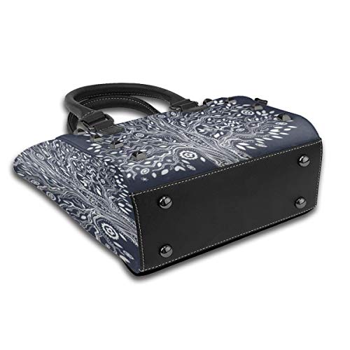 BROWCIN Árbol Vida Doodle Étnico Ilustración Árbol Diseño Oriental Armonioso Madre Naturaleza Desmontable Moda Tendencia Bolso de las señoras Bolso de hombro