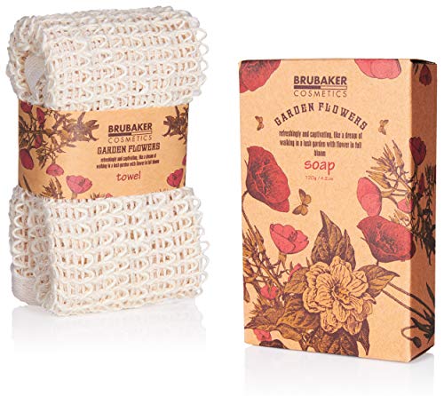 BRUBAKER Cosmetics Set de Baño y Ducha"Garden Flowers" - Fragancia de Flores de adormidera - Set de regalo de 7 piezas en una cesta decorativa rústica