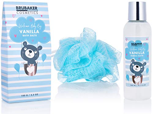 BRUBAKER - Set de Cuidado de Bebé de 7 Piezas - Set de Bienvenida para Niños - Set de regalo con Bañera y Oso de Peluche - Azul claro