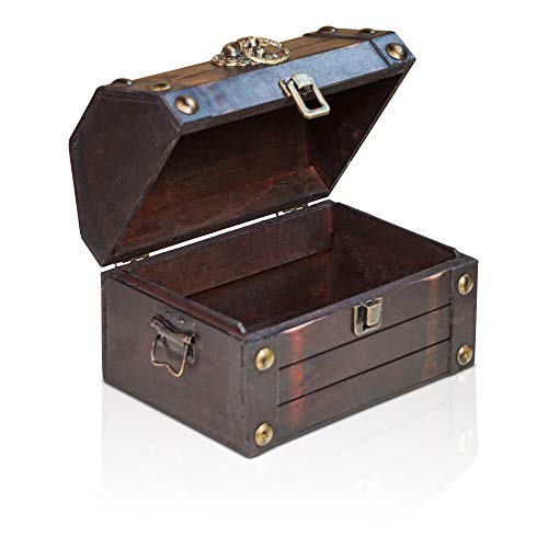 Brynnberg Caja de Madera Lionshead S 22x16x16cm - Cofre del Tesoro Pirata de Estilo Vintage - Hecha a Mano - Diseño Retro - joyero