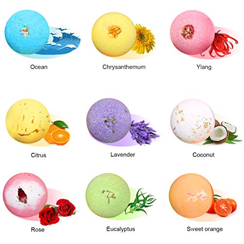 BuFan 9 x 100g Bombas de Baño, Sales de Baño Exuberantes Efervescencias flotantes de Spa, Productos de Baño Imprescindibles, Baño de Burbujas