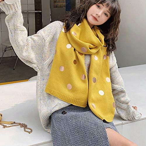 Bufanda colorida Sciarpa En Lana A Pois Abbronzante Femminile Corea Caldas E Versátil sciarpa por Maglieria Giapponese Informal Autunno Inverno E (Color : Yellow, Size : 183 * 32cm)