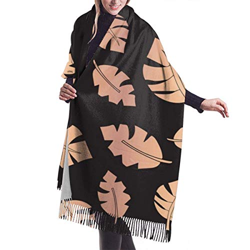 Bufanda de Invierno Para Mujer Chal Pashminas Hoja de oro deja fondo transparente Grande Larga de 196 * 68CM Chal Invierno Cálida Suave Manta para Mujeres