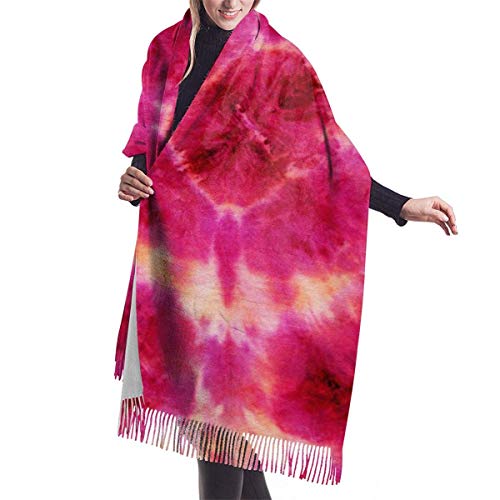 Bufanda de Invierno Para Mujer Chal Pashminas Patrón de teñido anudado sin costuras de color rojo sobre blanco Grande Larga de 196 * 68CM Chal Invierno Cálida Suave Manta para Mujeres
