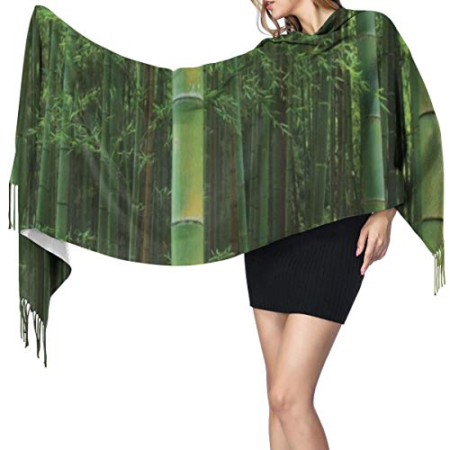 Bufanda Fringe Cachemira de imitación Chal Mujer Picture Of A Bamboo Forest Exotic Fresh Jungle Vision With Tall Shoots Tropic Art Print Bufanda de invierno de Cálido Grueso Otoño Invierno para hombre