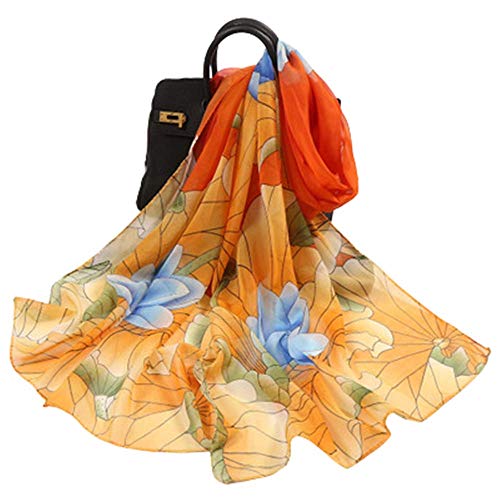 Bufanda Larga De Gasa De Moda Europea, Bufanda De Gasa Pequeña Con Estampado De Loto Para Mujer, Mantón De Protección Solar De Playa Para Mujer