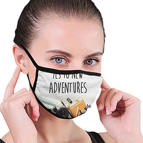 Bufanda para la boca Adventure Say Yes To New Adventures Texto Preparations tema Wanderlust Concept Retro Boca Escudo Boca Bufanda Unisex Cómodo Fular Rostro Resistente al viento Escudo Reusa