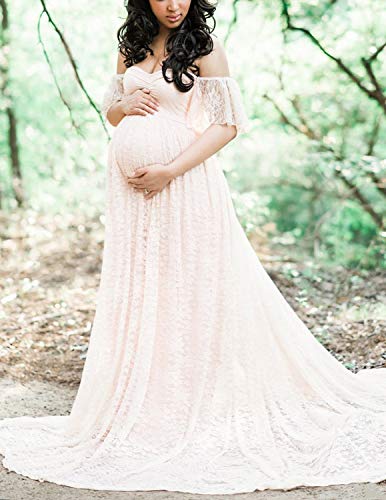 BUOYDM Mujer Vestido Embarazada de Fiesta Largos Foto Shoot Dress Fotográficas de Maternidad Apoyos De Fotografía Blanco M